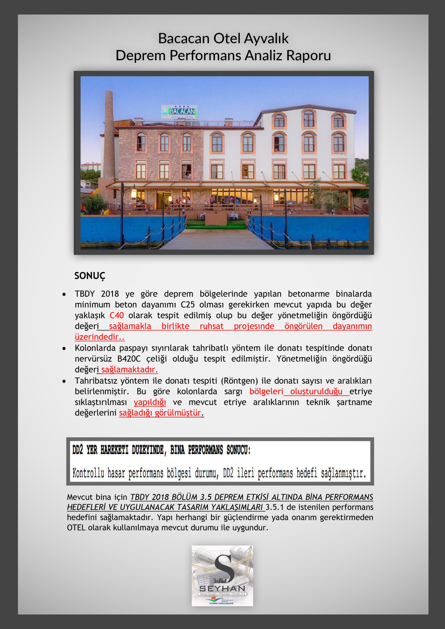 BACACAN OTEL PERFORMANS RAPORU son